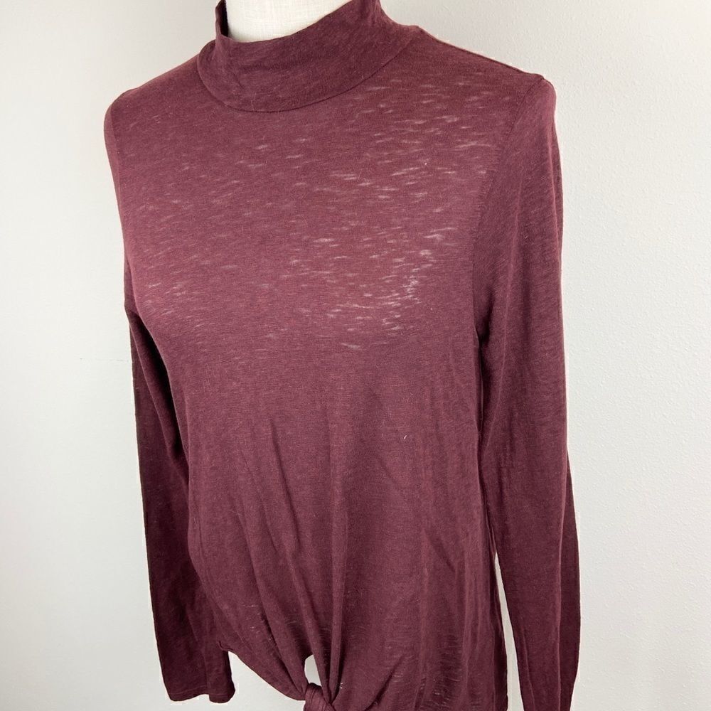Three Dots Tie-Front Mock Neck - Picture 3 of 7